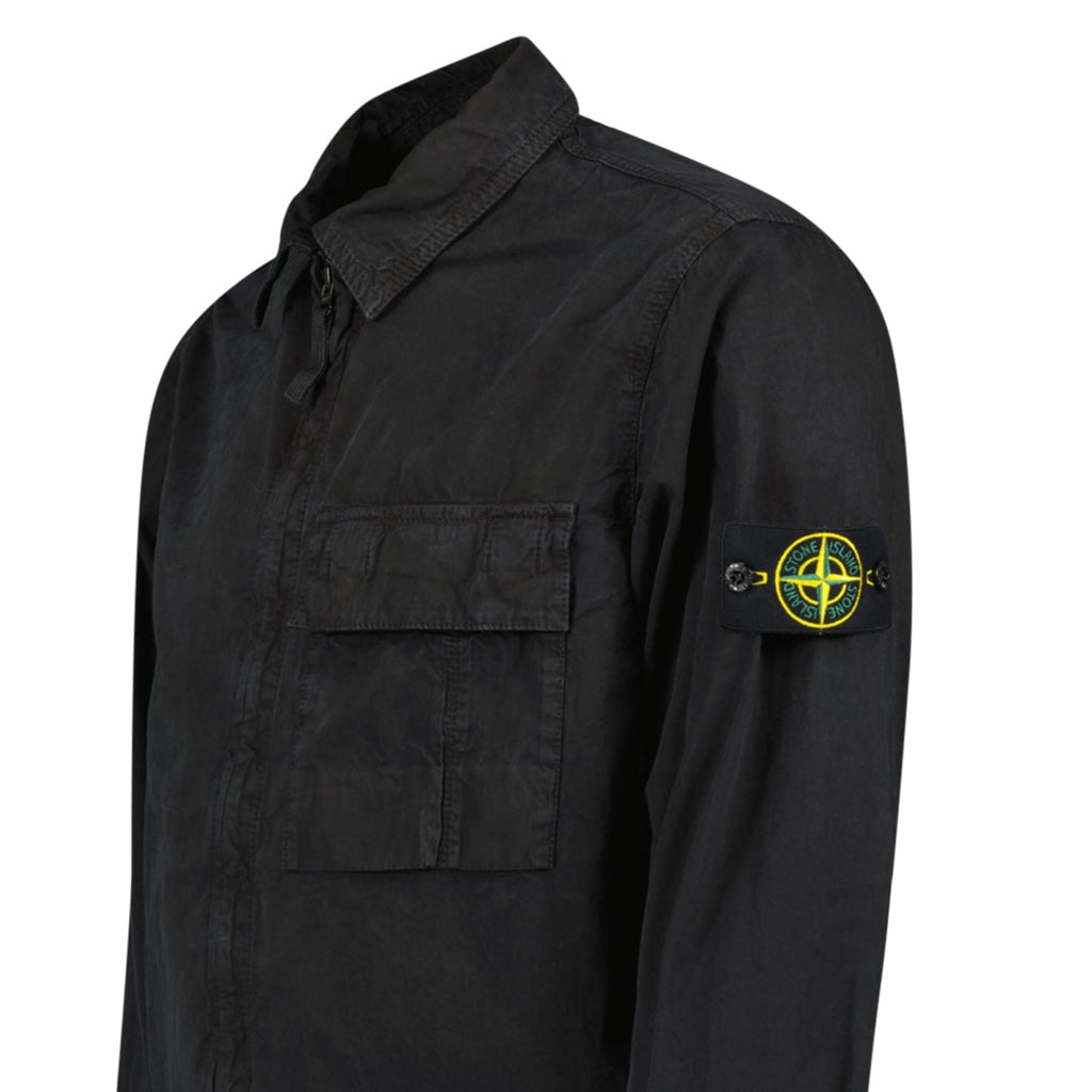 Stone Island Brushed Organic Cotton Canvas 'OLD' Effect Overshirt in Black