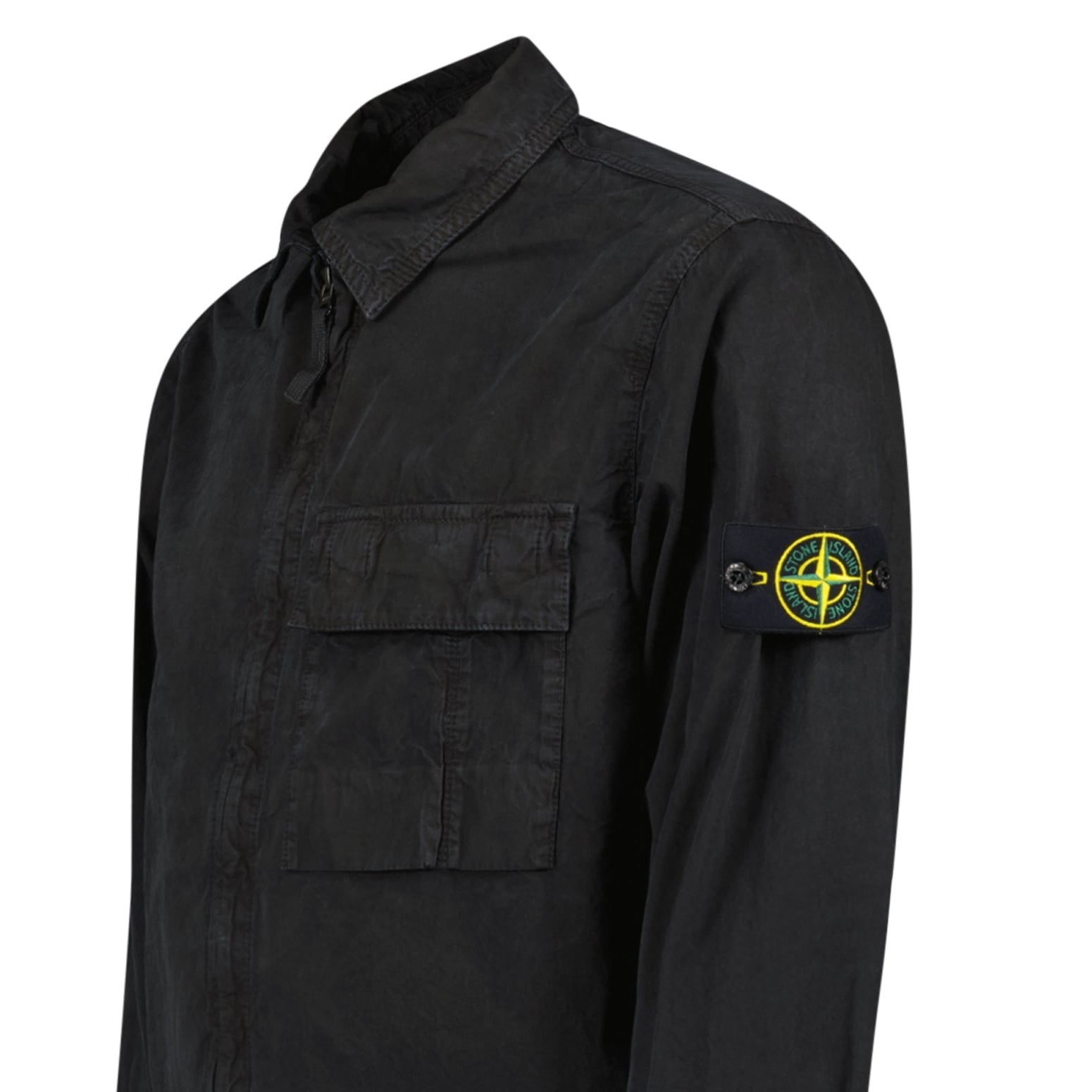 Stone Island Brushed Organic Cotton Canvas 'OLD' Effect Overshirt in Black
