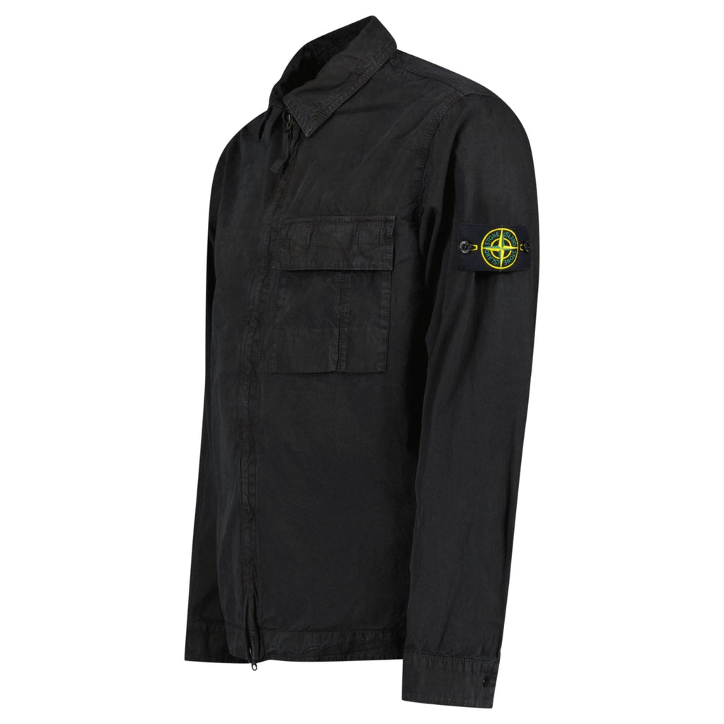 Stone Island Brushed Organic Cotton Canvas 'OLD' Effect Overshirt in Black