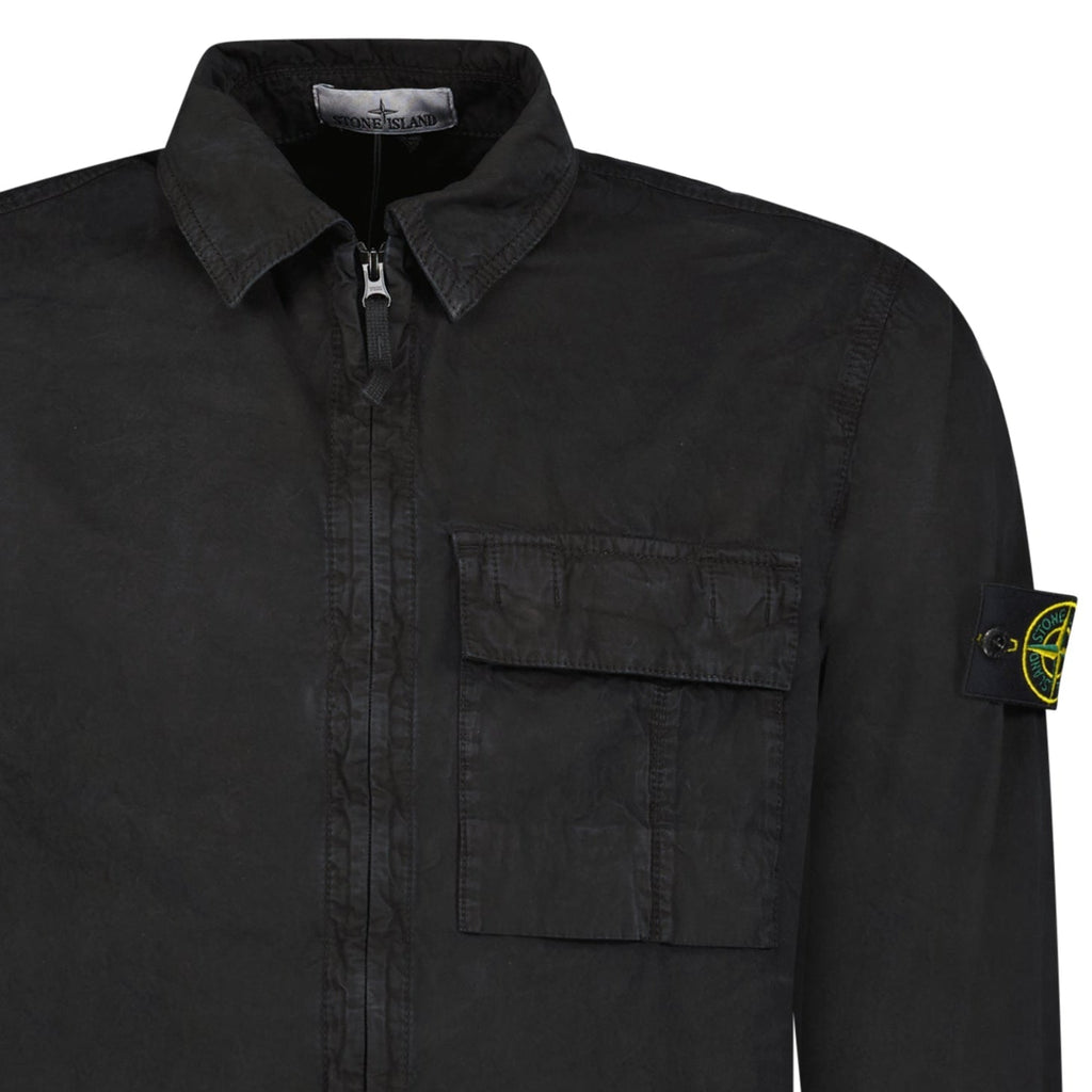 Stone Island Brushed Organic Cotton Canvas 'OLD' Effect Overshirt in Black