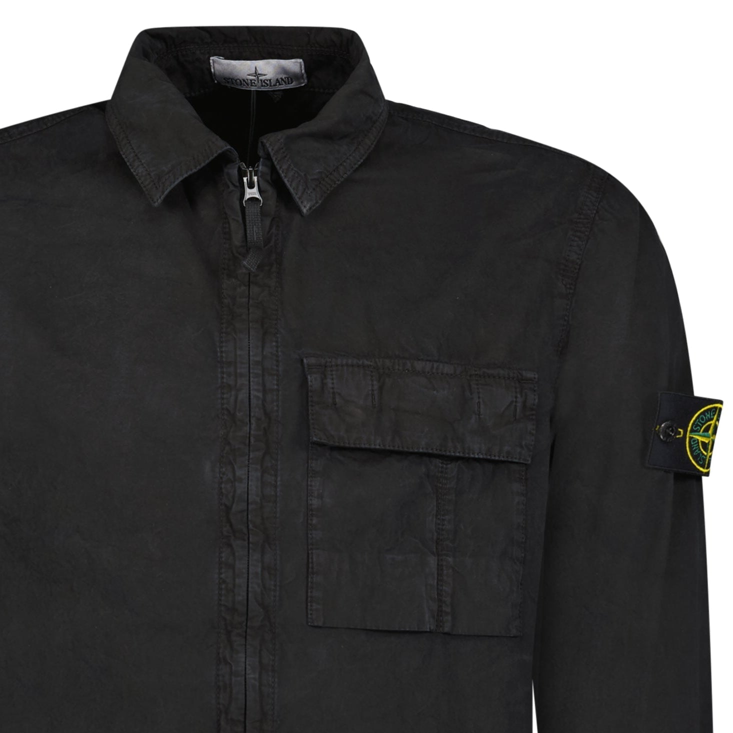 Stone Island Brushed Organic Cotton Canvas 'OLD' Effect Overshirt in Black