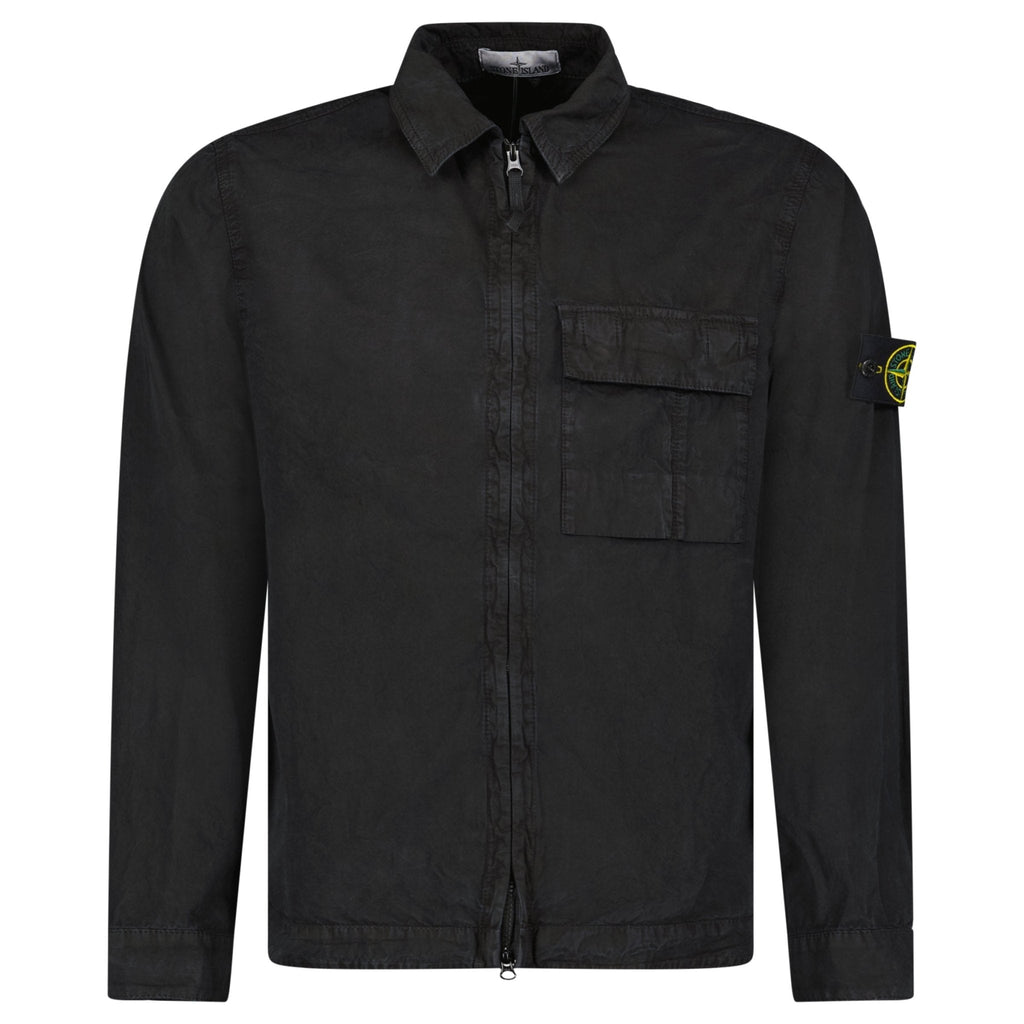 Stone Island Brushed Organic Cotton Canvas 'OLD' Effect Overshirt in Black