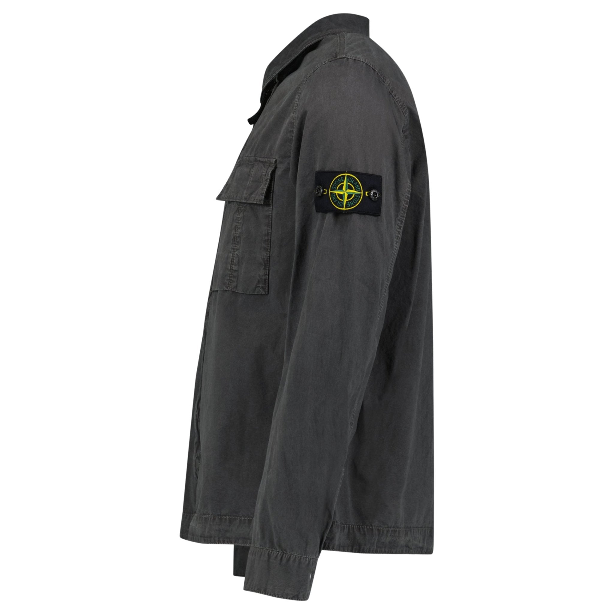Stone Island Brushed Organic Cotton Canvas 'OLD' Effect Overshirt in Charcoal Grey