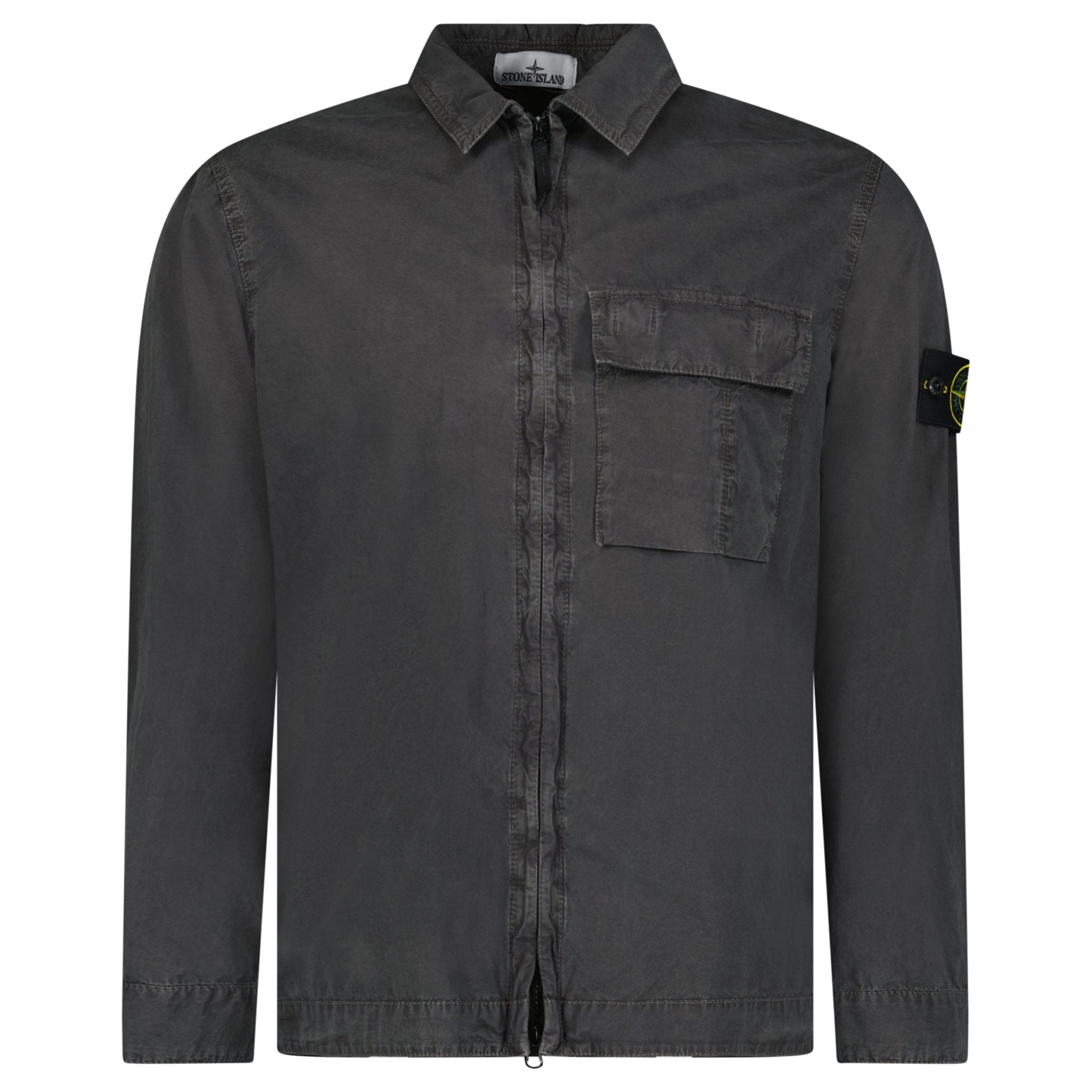 Stone Island Brushed Organic Cotton Canvas 'OLD' Effect Overshirt in Charcoal Grey