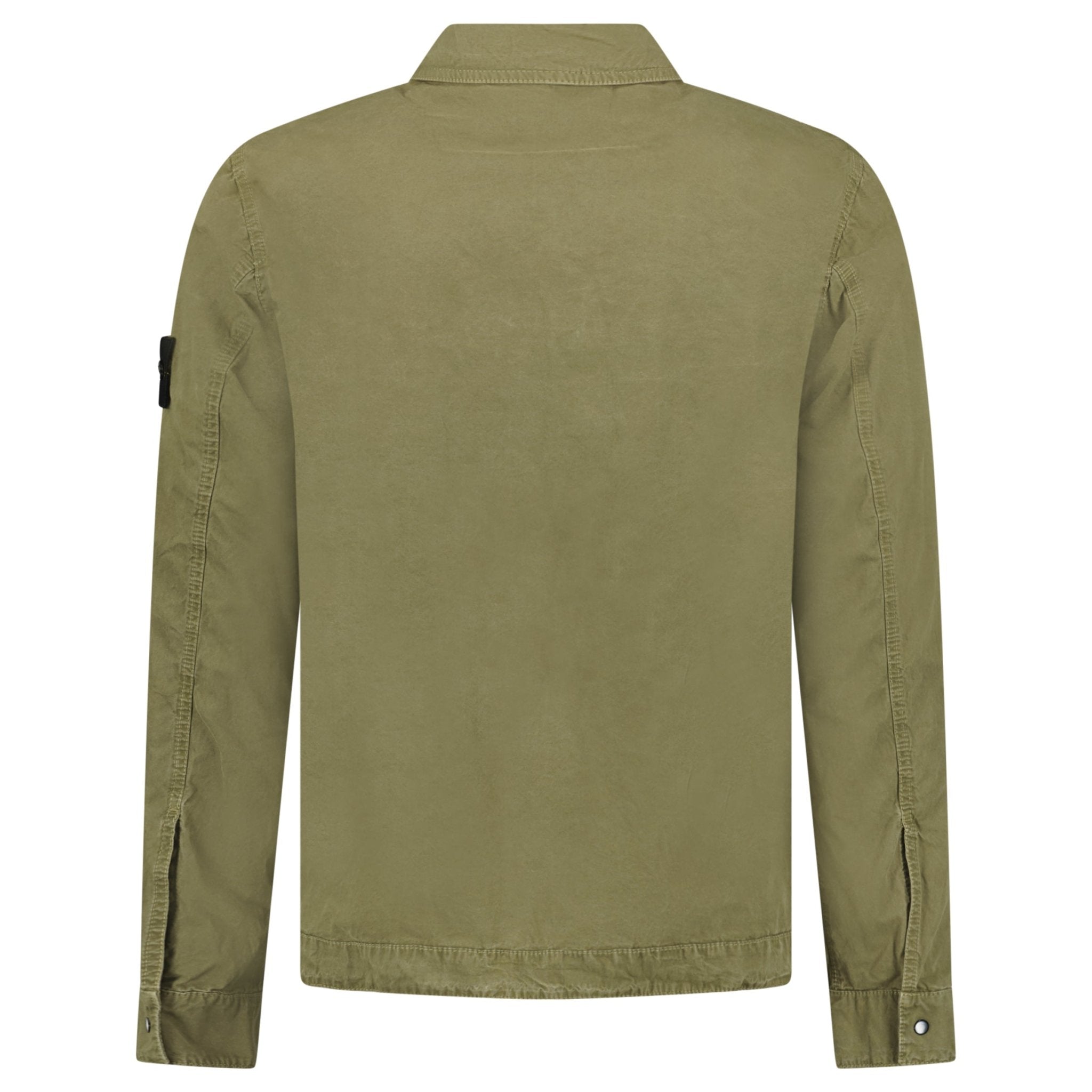 Stone Island Brushed Organic Cotton Canvas 'OLD' Effect Overshirt in Military Green