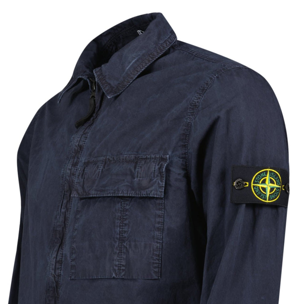 Stone Island Brushed Organic Cotton Canvas 'OLD' Effect Overshirt in Navy