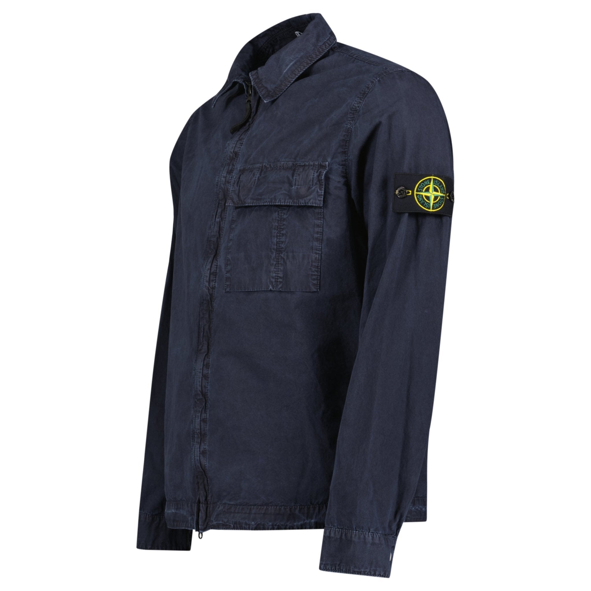Stone Island Brushed Organic Cotton Canvas 'OLD' Effect Overshirt in Navy