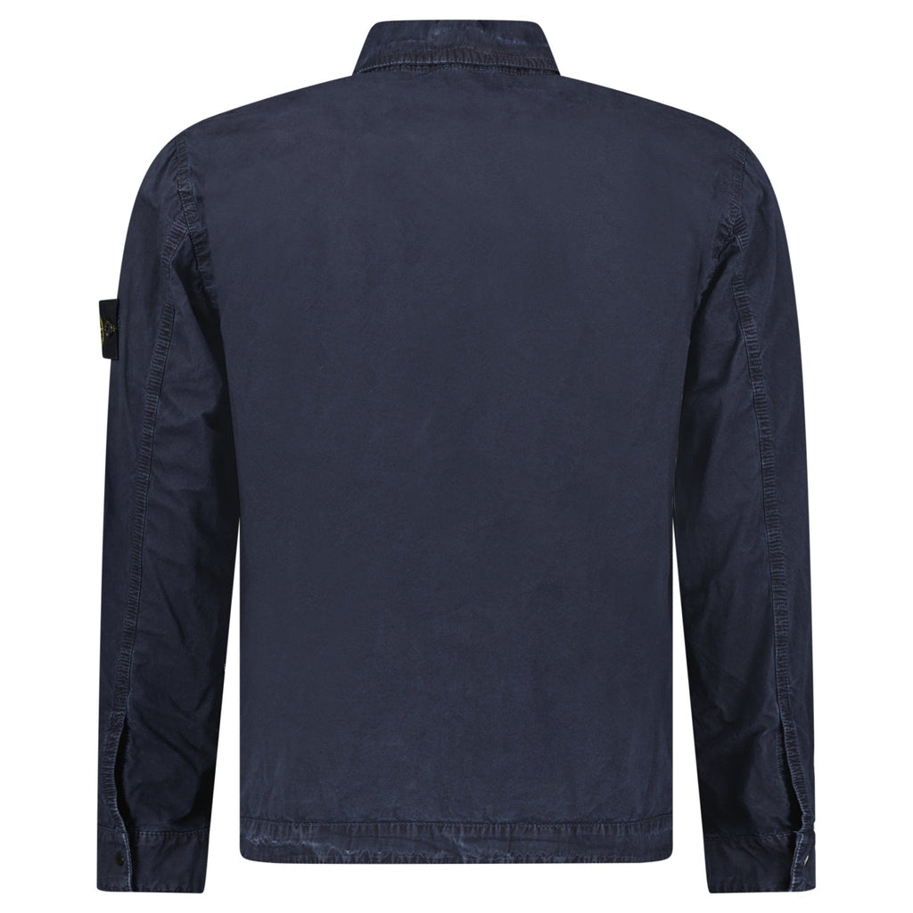 Stone Island Brushed Organic Cotton Canvas 'OLD' Effect Overshirt in Navy