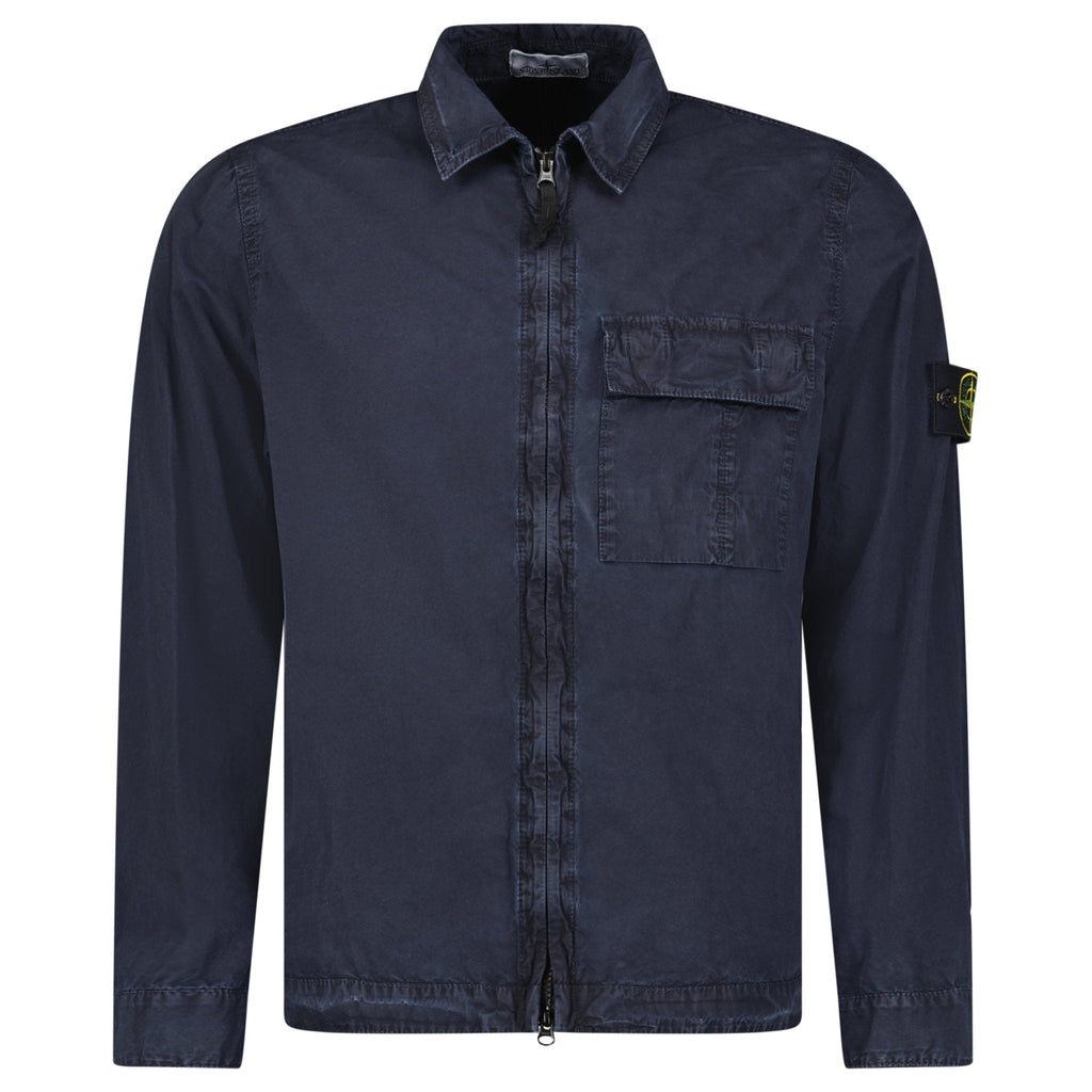Stone Island Brushed Organic Cotton Canvas 'OLD' Effect Overshirt in Navy