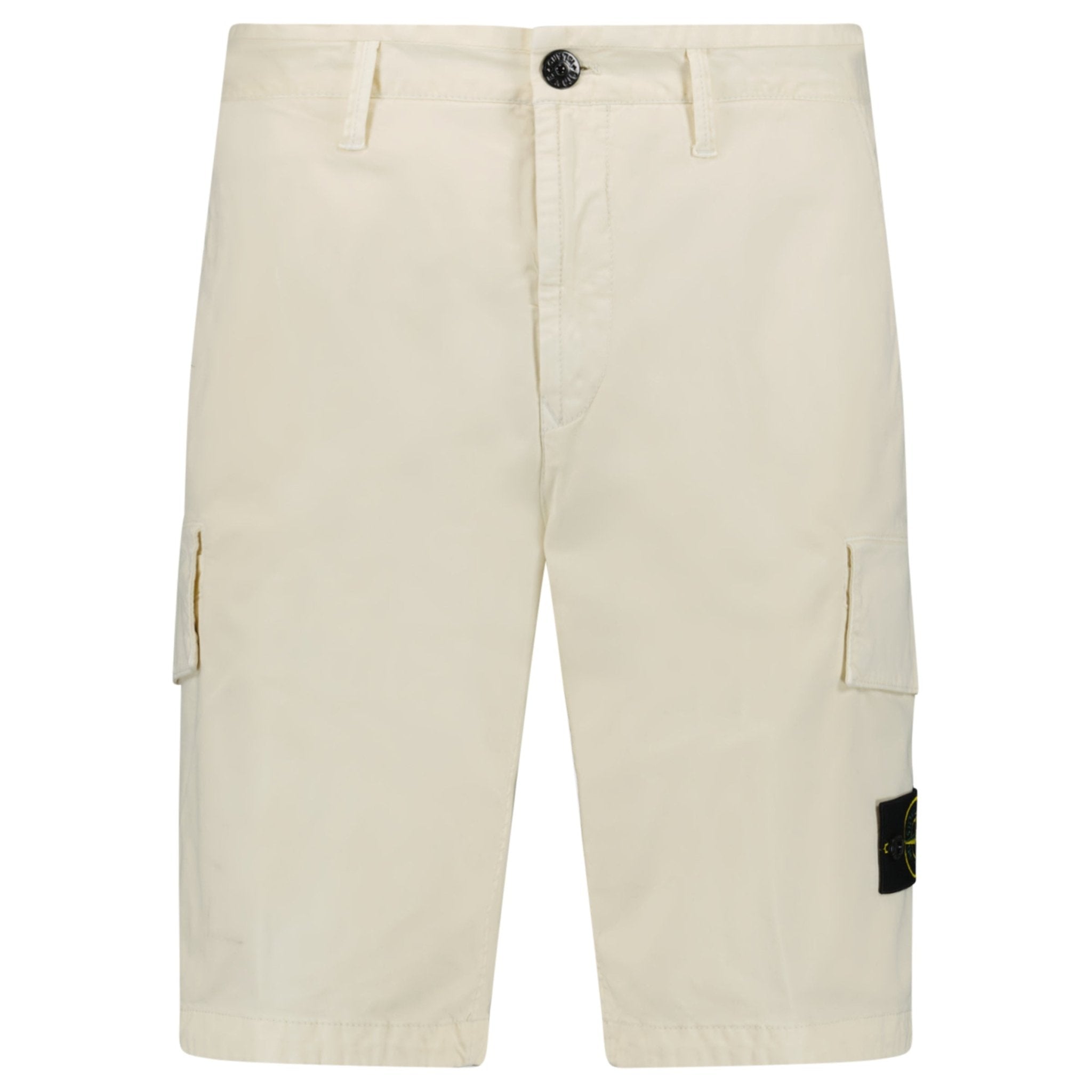 Stone Island Organic Cotton Stretch Broken Twill 'Old' Effect Cargo Shorts in Ivory