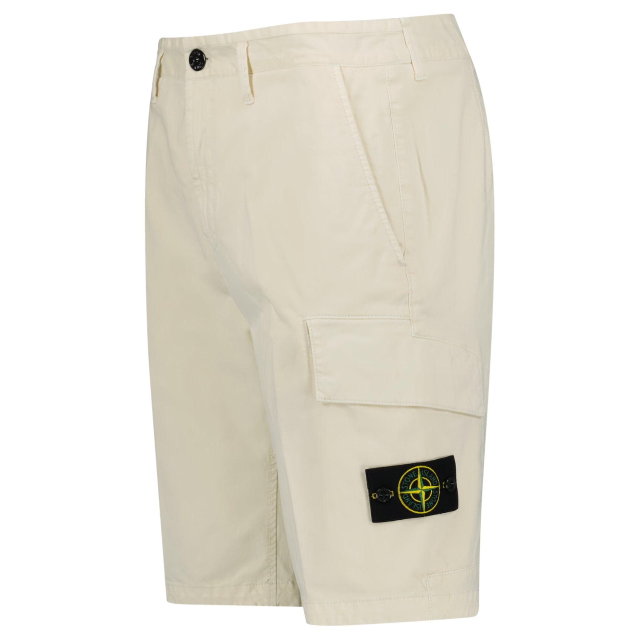 Stone Island Organic Cotton Stretch Broken Twill 'Old' Effect Cargo Shorts in Ivory