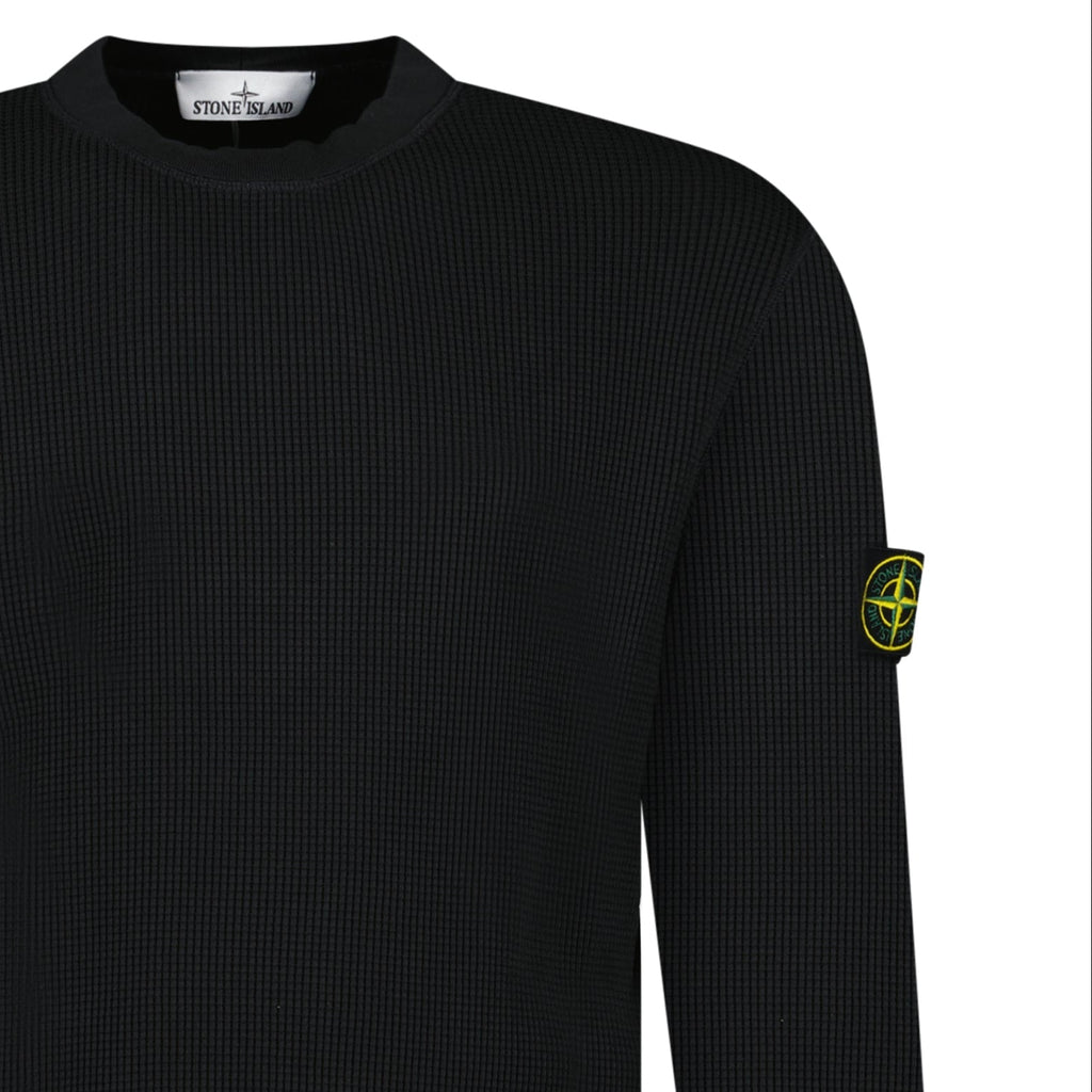 Stone Island Organic Cotton Waffle Fleece Crewneck Sweatshirt in Black