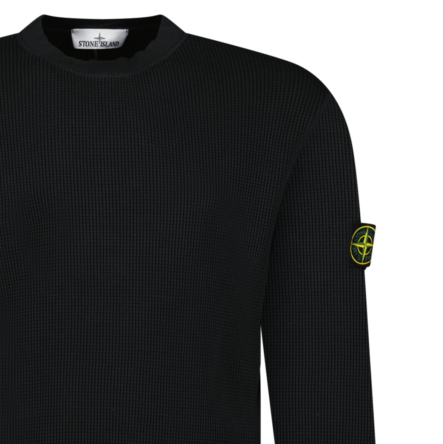 Stone Island Organic Cotton Waffle Fleece Crewneck Sweatshirt in Black