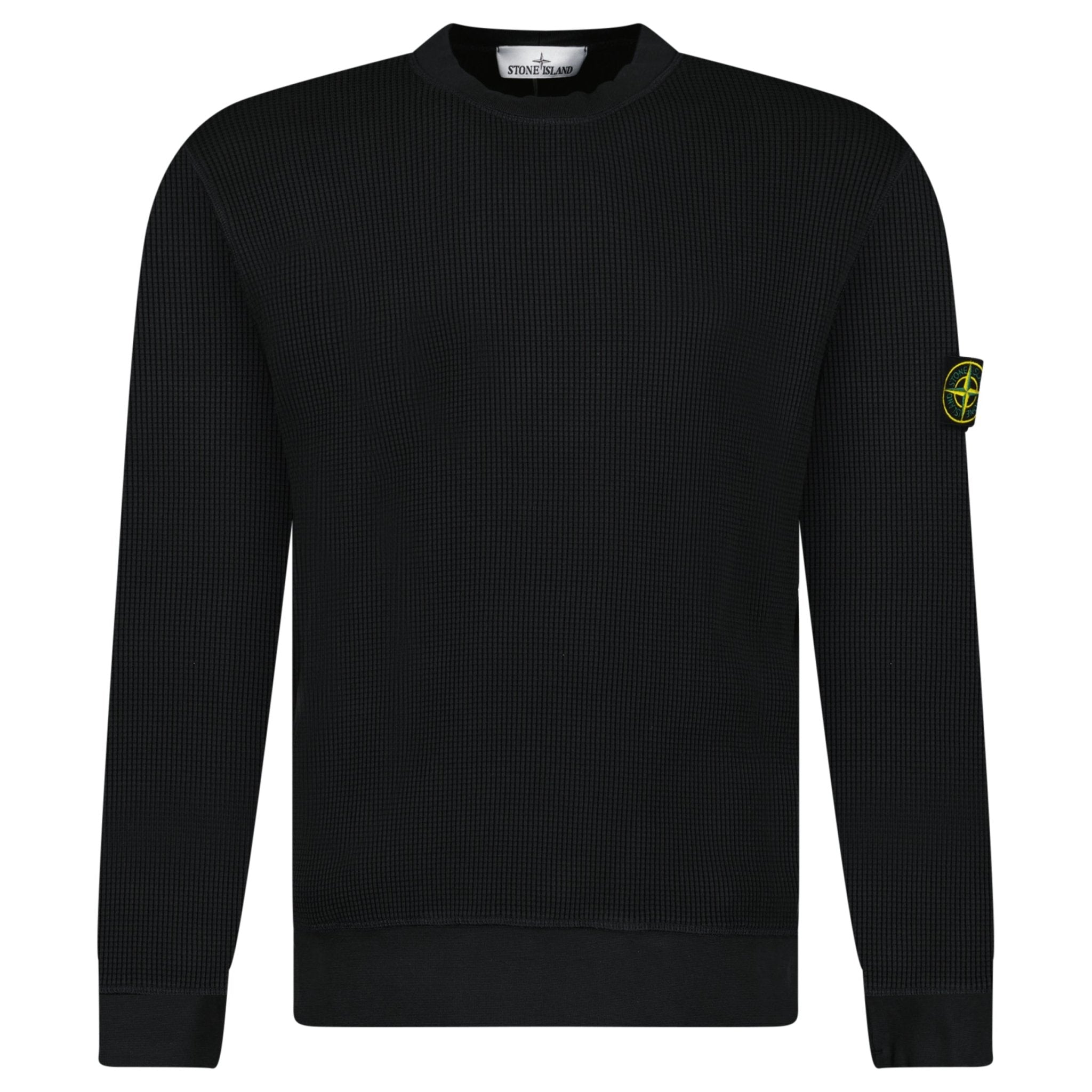 Stone Island Organic Cotton Waffle Fleece Crewneck Sweatshirt in Black