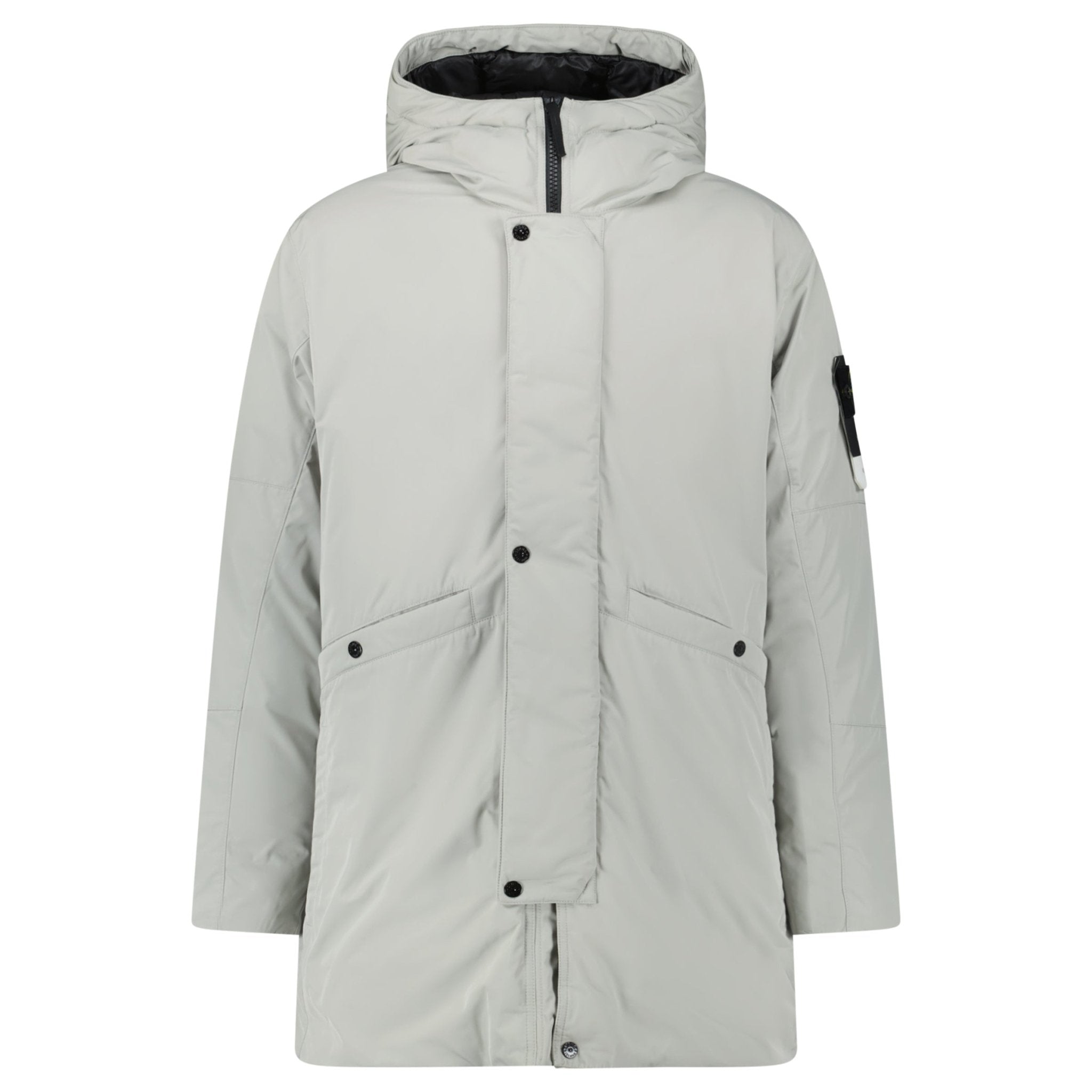 Stone Island Micro Twill Hooded Long Parka in Pearl Grey