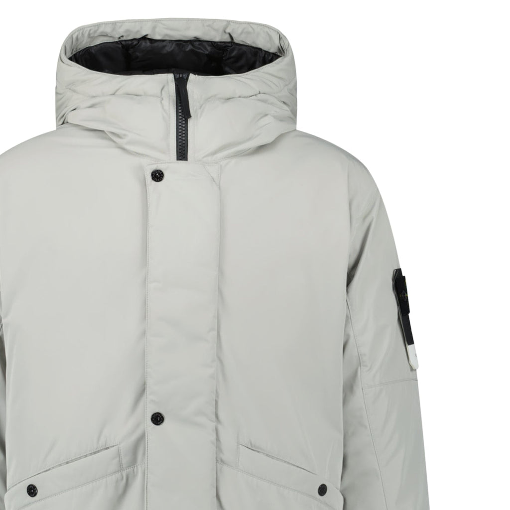 Stone Island Micro Twill Hooded Long Parka in Pearl Grey