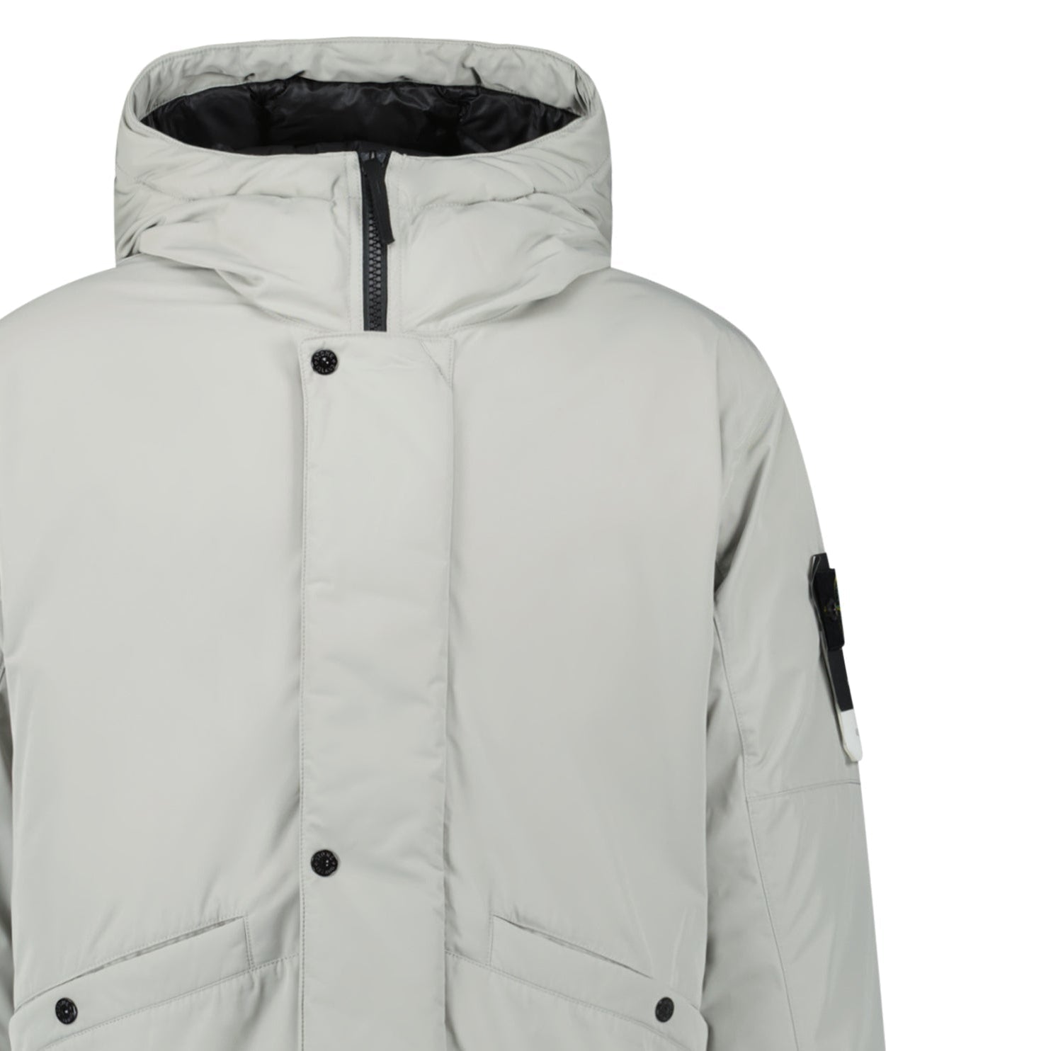 Stone Island Micro Twill Hooded Long Parka in Pearl Grey
