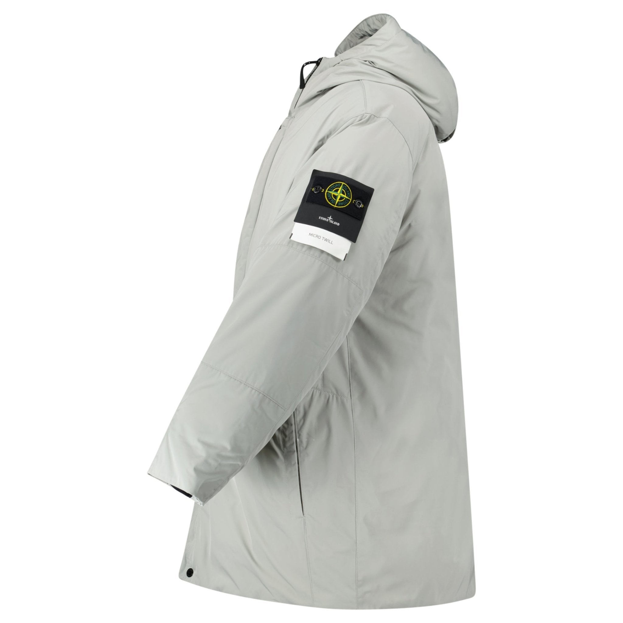 Stone Island Micro Twill Hooded Long Parka in Pearl Grey