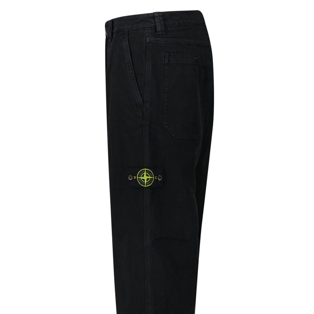 Stone Island's Broken Twill 'Old' Effect Cargo Pants in Black