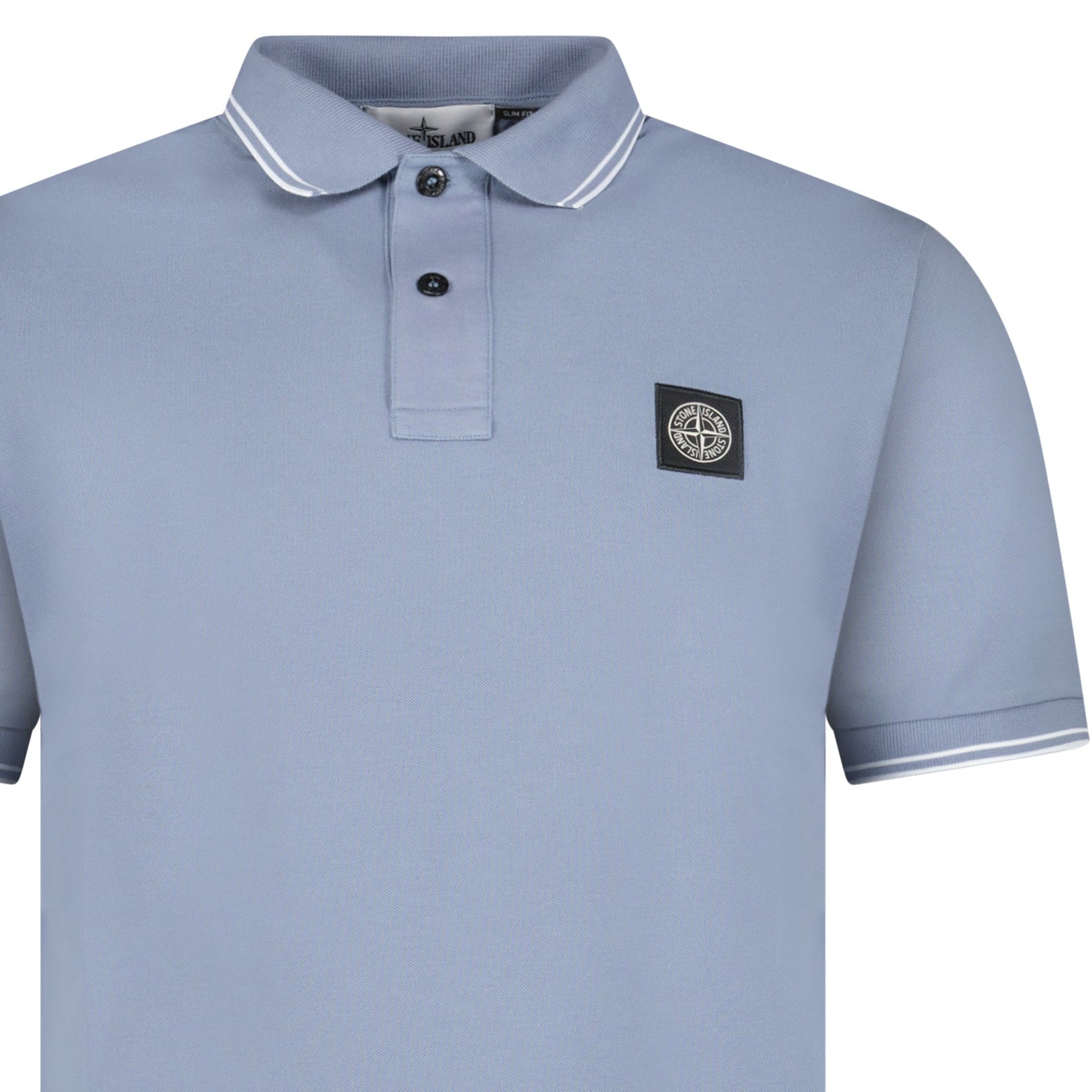 Stone Island Stripe Collar Polo T-Shirt Slim Fit Military Avio Blue