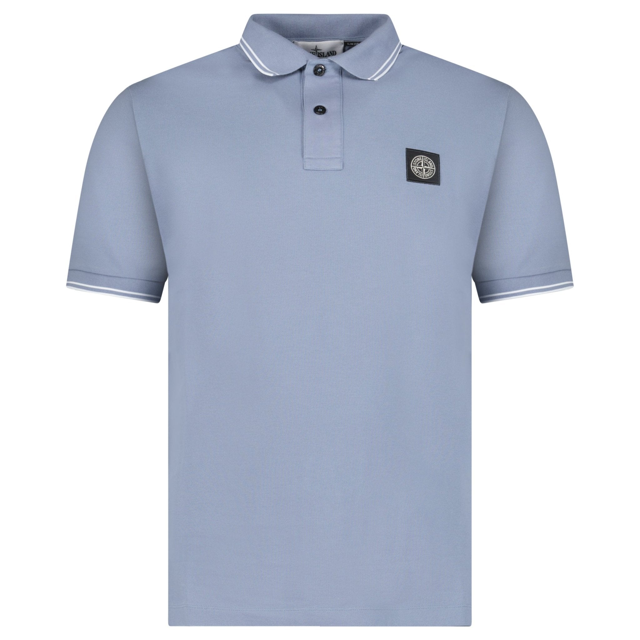 Stone Island Stripe Collar Polo T-Shirt Slim Fit Military Avio Blue